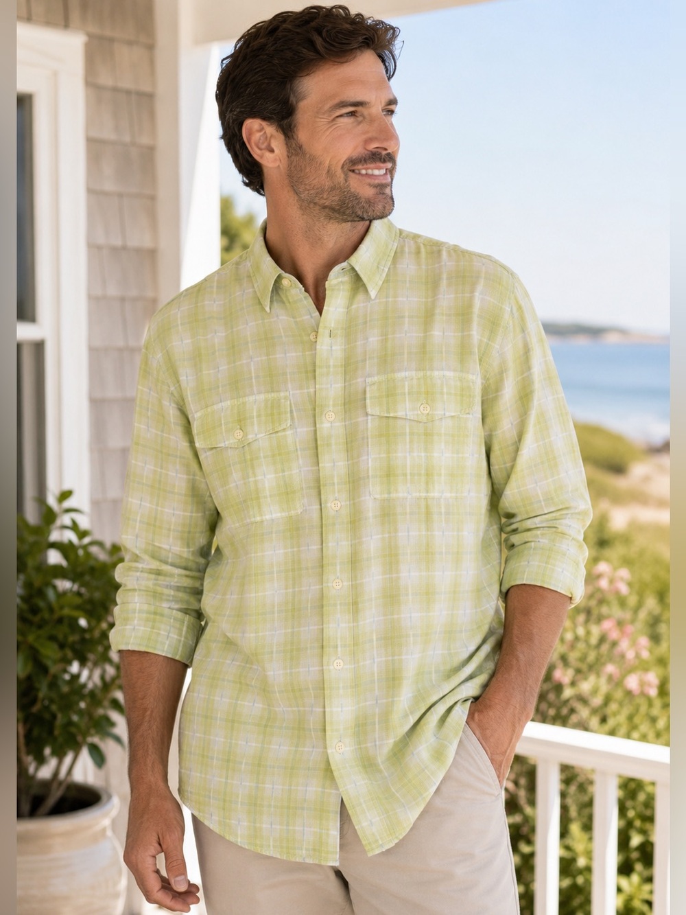 Banana Republic Plaid Cotton Button Down Shirt Men’s XXL Yellow Lightweight